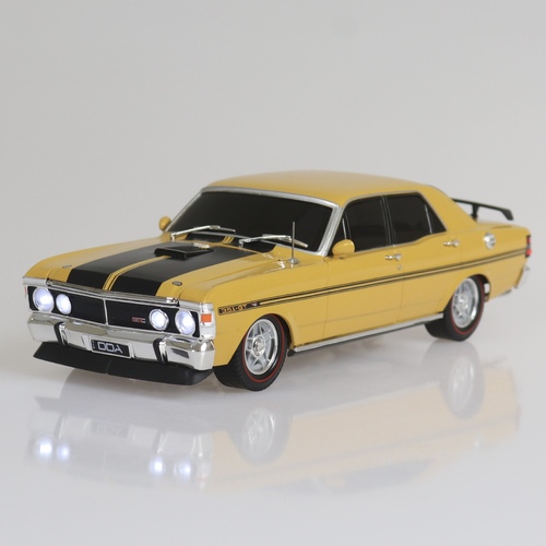 1:24 Scale Light Up Yellow Ochre Ford Falcon XY GTHO Spectra Rides model car by DDA Collectibles